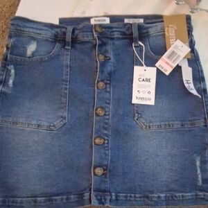 Kensie Button-Front Blue Denim Mini Skirt